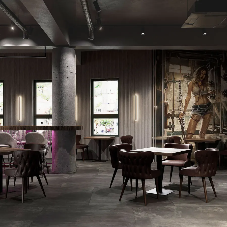 Bar u brutalnom industrijskom stilu – vizualizacija 6