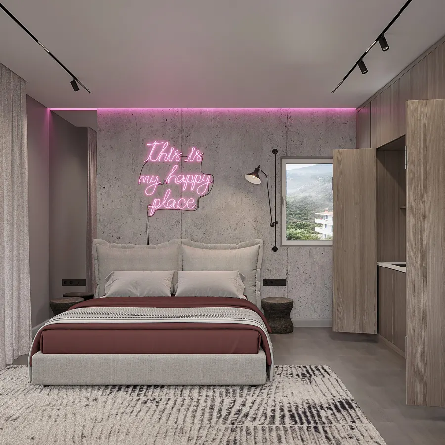 An ergonomic studio with a hidden kitchen – visualisation 1