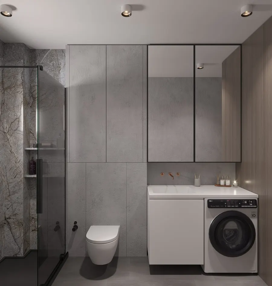An ergonomic studio with a hidden kitchen – visualisation 10