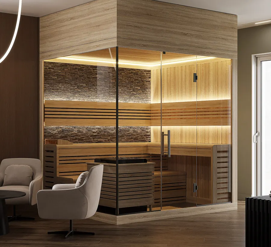 A home gym with a relaxation area – visualisation 1