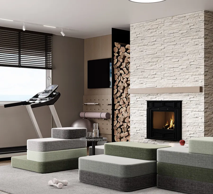 A home gym with a relaxation area – visualisation 2