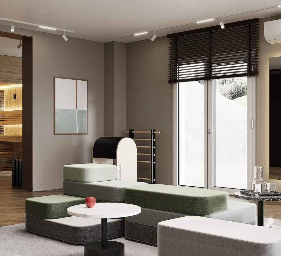 A home gym with a relaxation area – visualisation 3